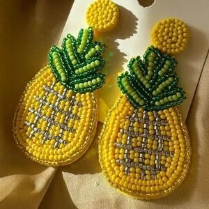 Anthropologie Pineapple Yellow Beaded Earrings